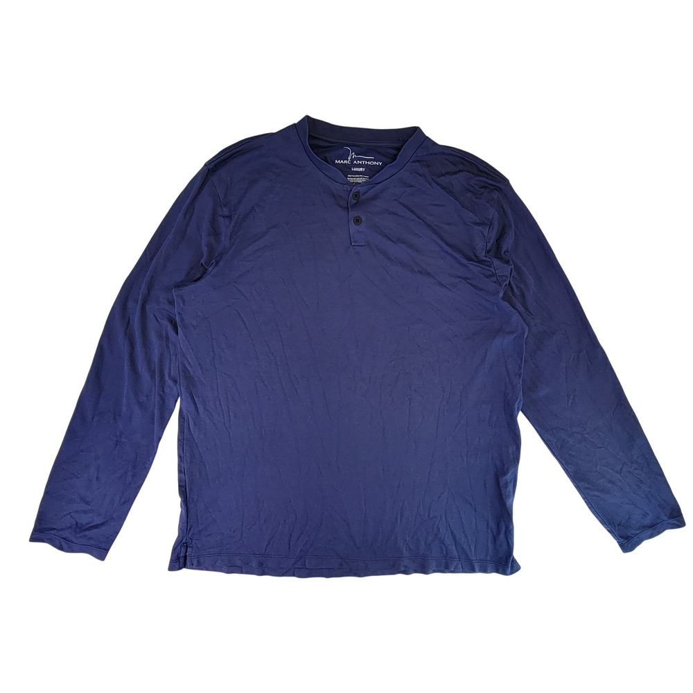 Marc Anthony Luxury Long Sleeve Henley Shirt Blue Size XL Pima Cotton Blend